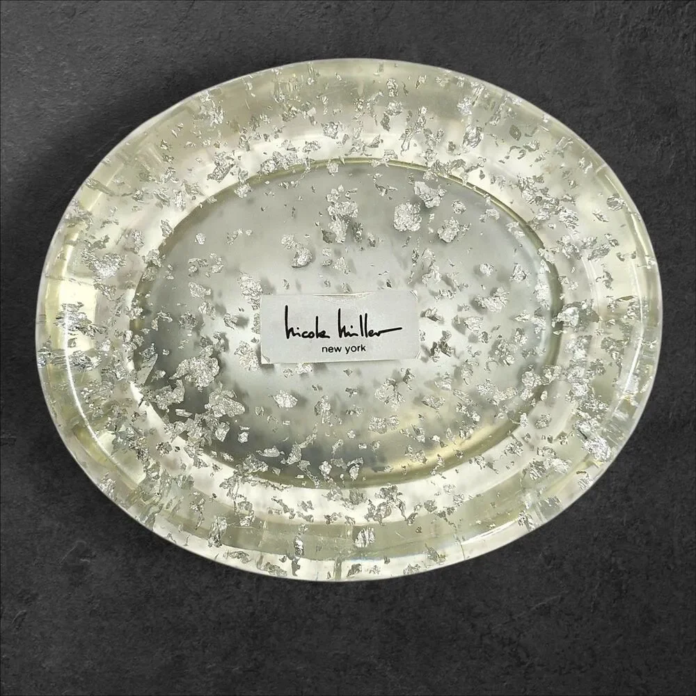 Nicole Miller Lucite Soap Dish Rare Silver Flake New York Vintage Glam Decor